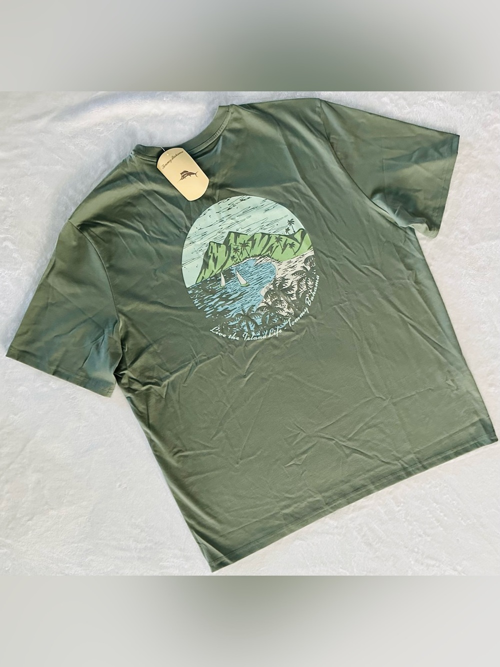 Tommy Bahama Men’s LIVE THE ISLAND LIFE T-shirt XL Sagebrush Green NWT Tropical